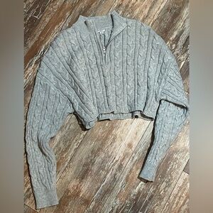 Garage Light Gray Cable Knit Quarter-Zip Sweater